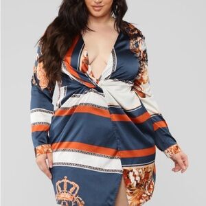Fashion Nova Navy and Orange Wrap Dress